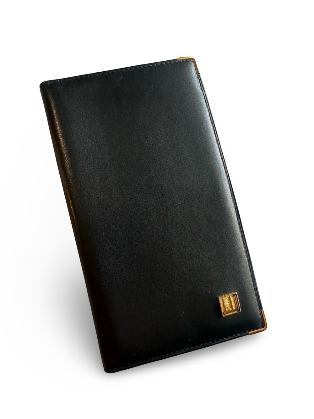 Dunhill Black Leather Long Card Organizer with Gold Accents Unisex